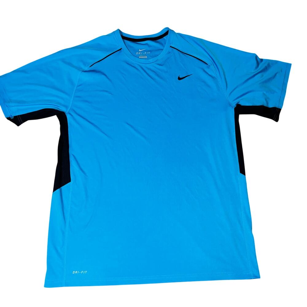 Nike Dri fit Shirt Adult Teal Blue Black Swoosh  Athletic Gym Men's Size XL